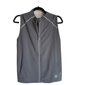 Essential Threads Women's Gray Full Zip Scrub Vest Size S Strech Medical Nurse